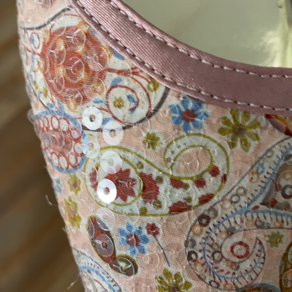 Pink paisley satin & clear sequin glitter & straps - Picture 5 of 8